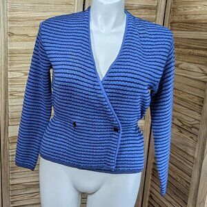 Donnkenny Sweater Striped Cardigan Blue Crossover Size Large